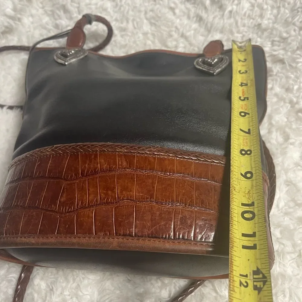 Brighton leather Black and Brown crocs print bucket style shoulder bag .